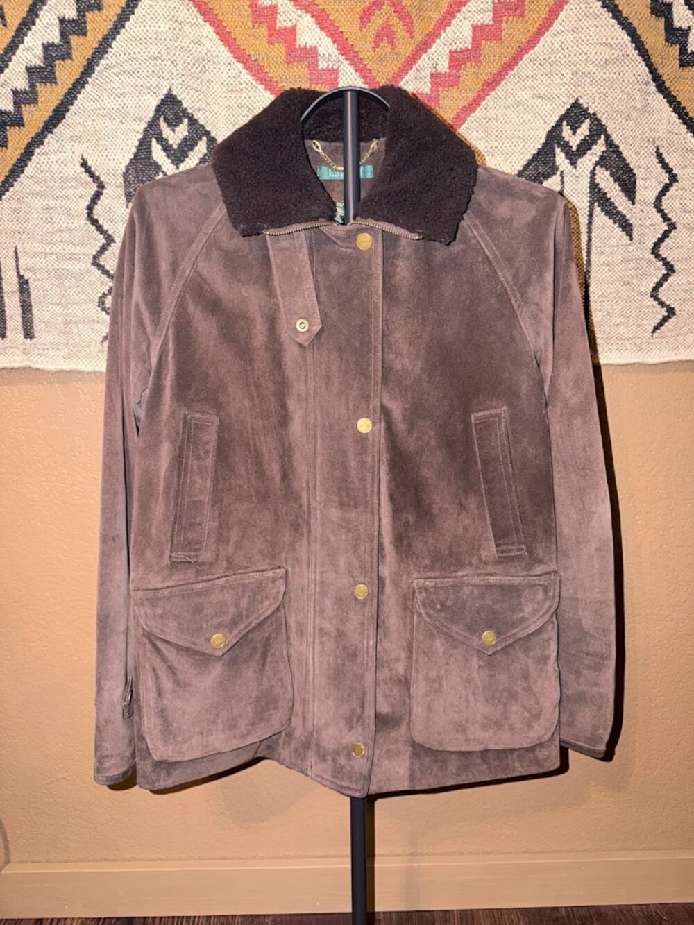 Ralph Lauren Shearling Suede Leather Jacket Brown Size Small